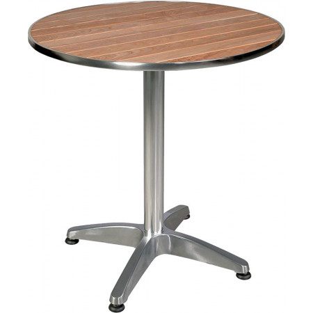 276T Tavolo con base appesantita in alluminio lucido, piano a doghe di rovere