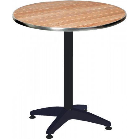 276T Tavolo con base appesantita in alluminio lucido, piano a doghe di rovere