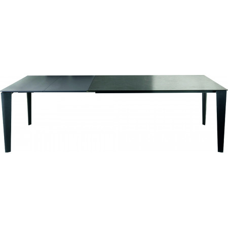 2197  Tavolo allungabile con base in metallo e piano in vetro grigio
