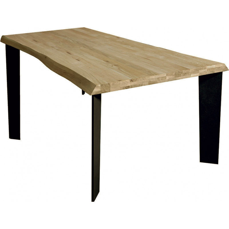 2201 Table with metal base, and solid lamellar durmast wood top