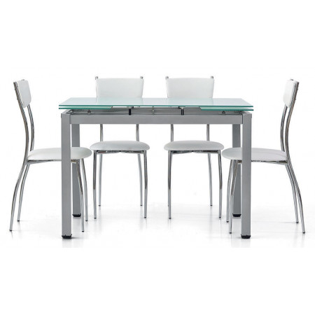 2246  Tavolo allungabile con piano in vetro temperato bianco o grigio