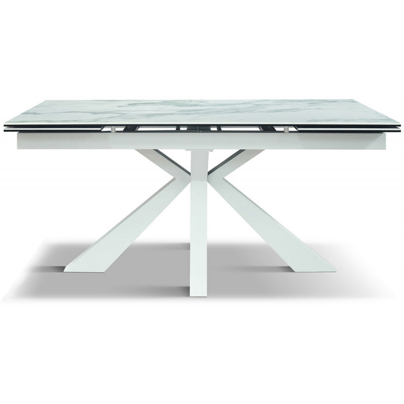 2316  Tavolo allungabile con base in metallo e piano in ceramica bianco