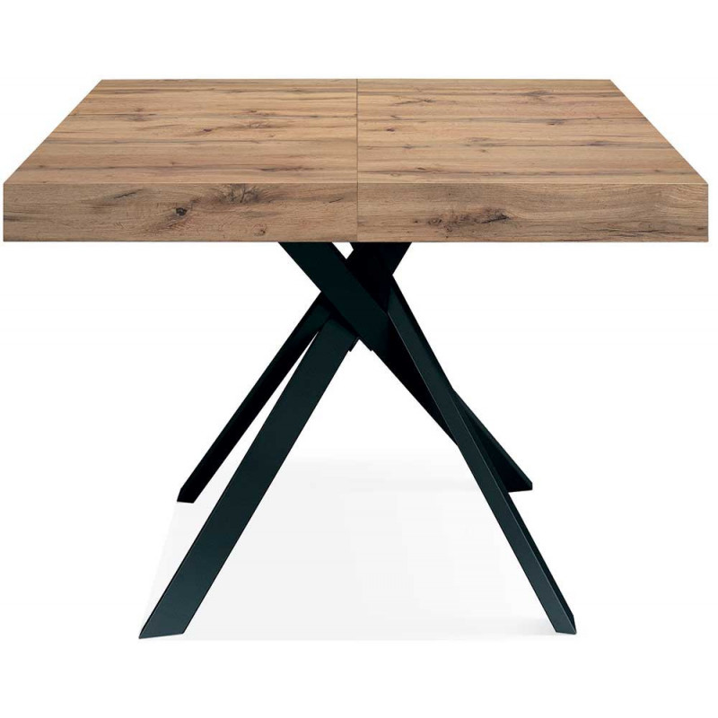 2319  Tavolo allungabile con base in metallo e piano in melaminico rovere vivo