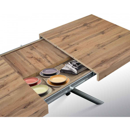 2325  Tavolo allungabile con base in metallo e piano in melaminico rovere