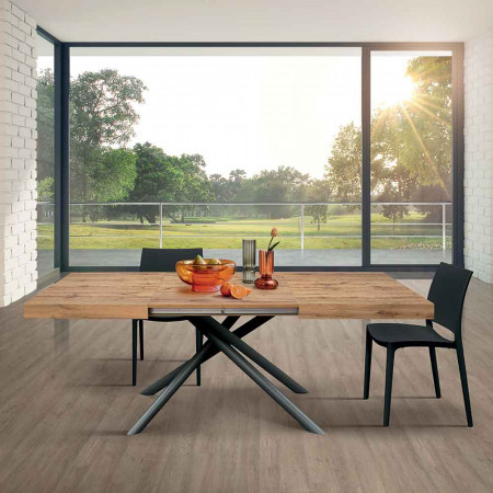 2325  Tavolo allungabile con base in metallo e piano in melaminico rovere