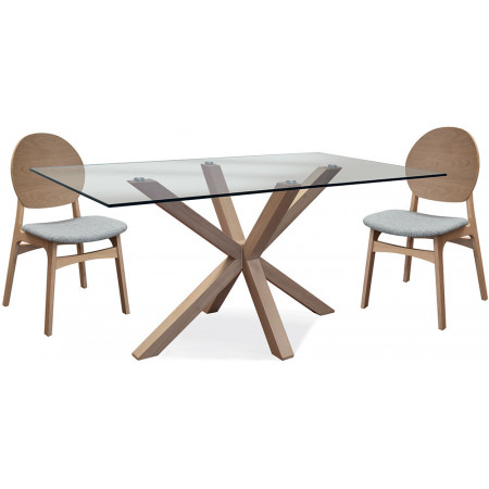 2338  Tavolo fisso con base in legno e piano in cristallo temperato