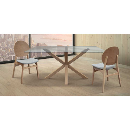 2338  Tavolo fisso con base in legno e piano in cristallo temperato