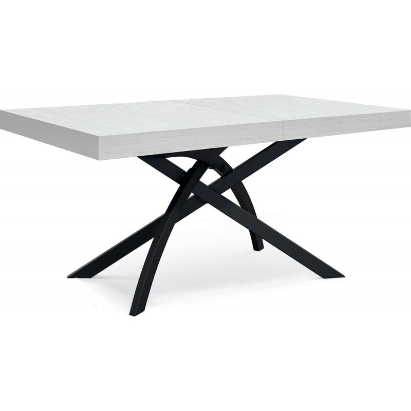 2341  Tavolo allungabile con base in metallo, piano in melaminico bianco, cemento, o acciaio ossidato