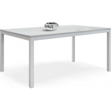 2351  Tavolo a libro o allungabile con base in metallo e piano in melaminico marmo bianco