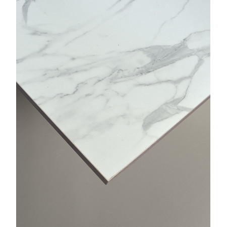 2351  Tavolo a libro o allungabile con base in metallo e piano in melaminico marmo bianco