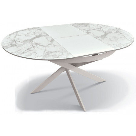 2357  Tavolo allungabile con base in metallo e piano in ceramica effetto marmo bianco