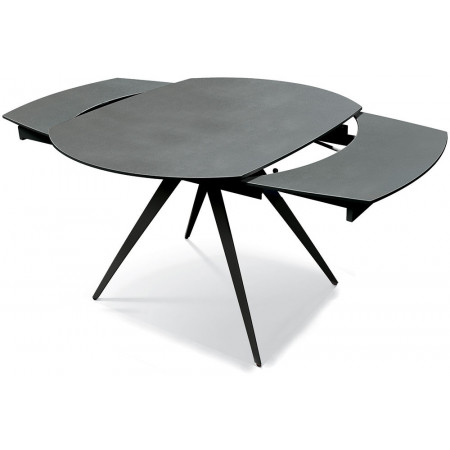 2358  Tavolo allungabile con base in metallo e piano rotante in ceramica grigio graffite