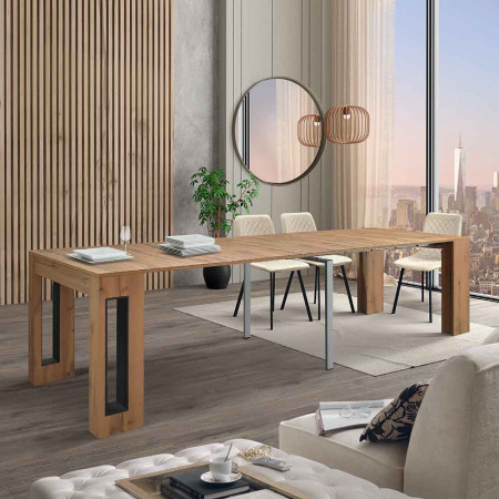 2369  Tavolo consolle allungabile, piano in melaminico rovere, bianco,  cemento, o olmo perlato