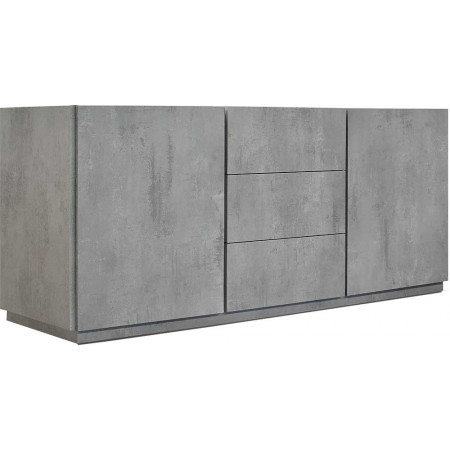 2381  Mobile base-credenza con 2 ante e 3 cassetti in melaminico cemento, piano effetto marmo bianco