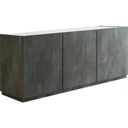 2382  Mobile base-credenza con 3 ante in melaminico acciaio osidato, piano effetto marmo bianco