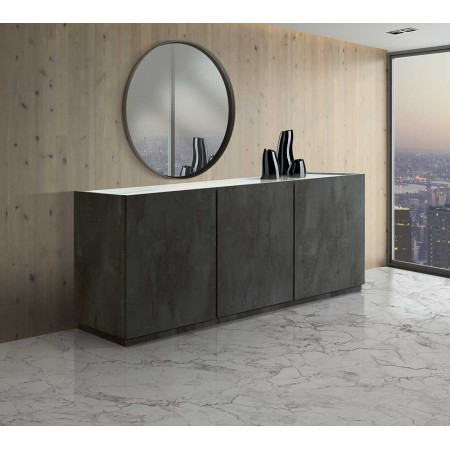 2382  Mobile base-credenza con 3 ante in melaminico acciaio osidato, piano effetto marmo bianco