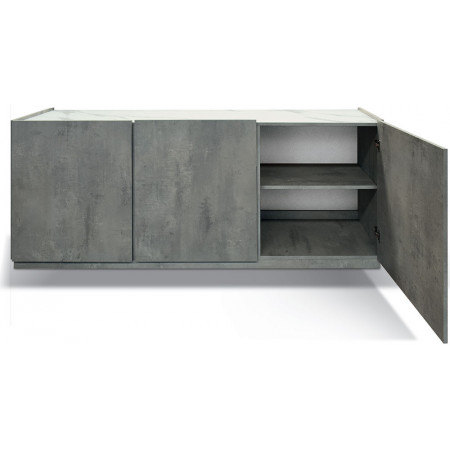 2383  Mobile base-credenza con 3 ante in melaminico grigio cemento, piano effetto marmo bianco