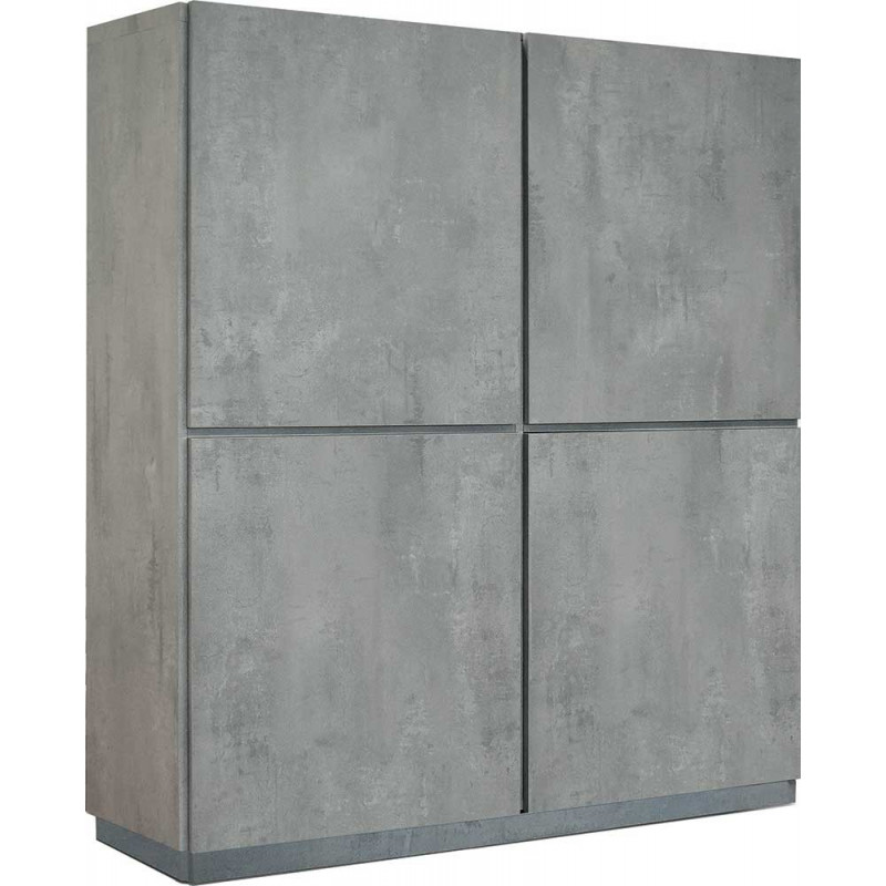 2384  Mobile credenza alta, 4 ante in melaminico grigio cemento, piano effetto marmo bianco