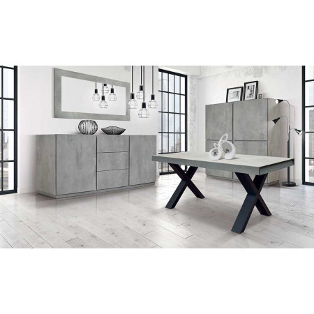 2384  Mobile credenza alta, 4 ante in melaminico grigio cemento, piano effetto marmo bianco