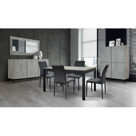 2384  Mobile credenza alta, 4 ante in melaminico grigio cemento, piano effetto marmo bianco