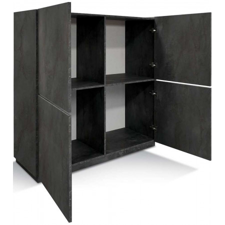 2385  Mobile credenza alta, 4 ante in melaminico acciaio ossidato, piano effetto marmo bianco