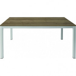 2196 Extending table with metal base and antiqued melamine oak wood top