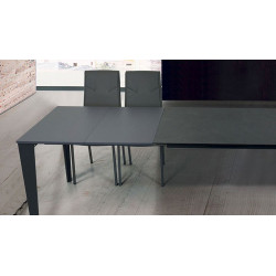 2197  Tavolo allungabile, base in metallo e piano in vetro grigio, bianco, grigio scuro