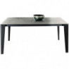 2197  Extending table with metal base and grey, white, dark grey glass top