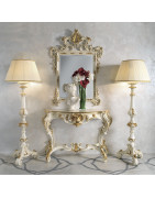 Console furniture gold or silver or gold-silver leaf and lacquer finished