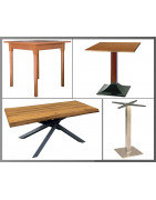 Tables with fixed top, wooden or metal table bases with interchangeable top, and coffee tables